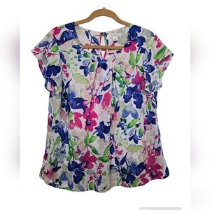 Liz Claiborne Floral Short Sleeve Blouse w Attached Camisole Sz XL